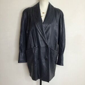 KING STATE WOMEN VINTAGE DEEP BLACK DOUBLE BREASTED ITALIAN LEATHER JACKET SZ S